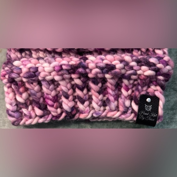 Handmade Hand Crafted Knit Messy Bun Hat adult/teen size purple pink main image 2